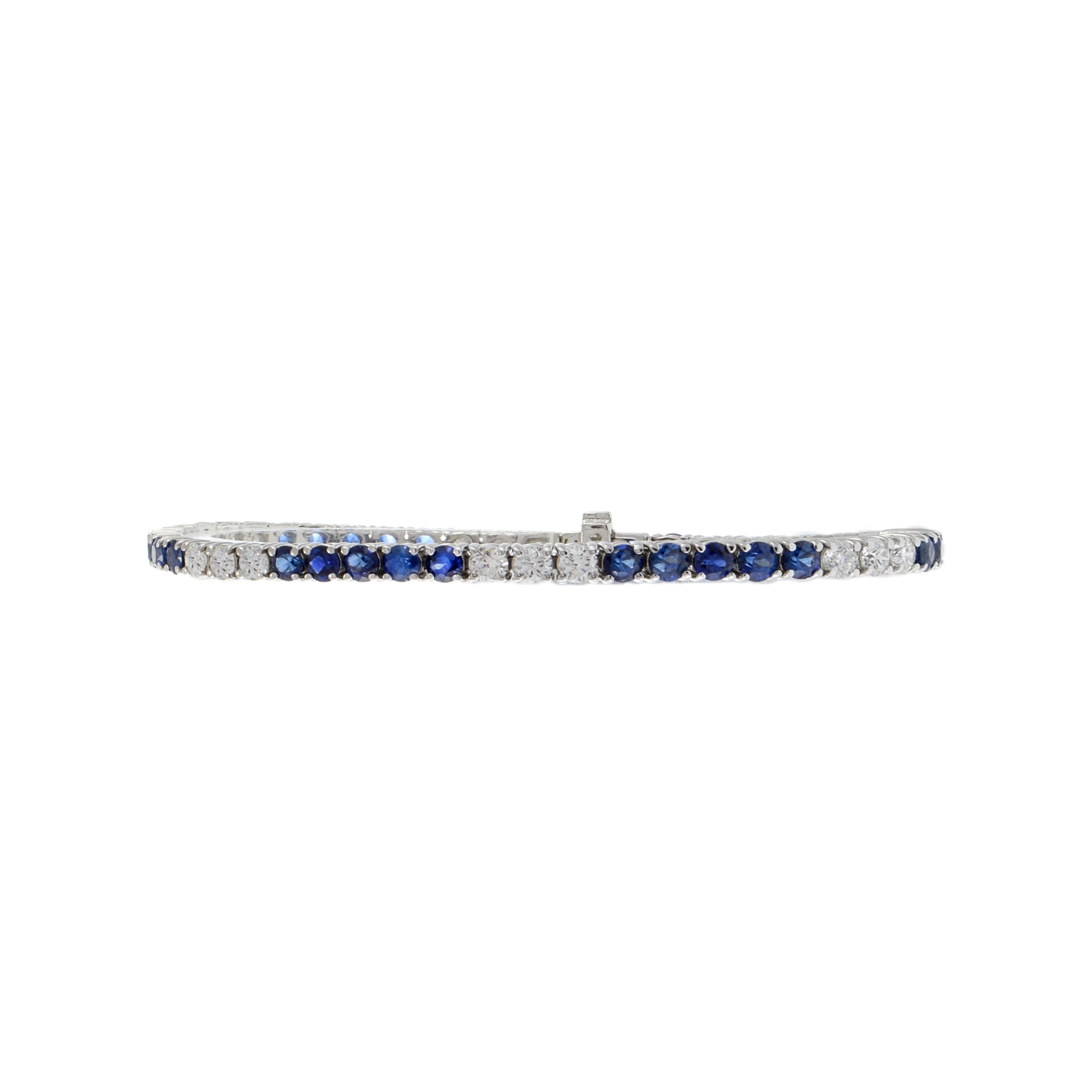 14KT White Gold Alternating 9.32CT-TW Sapphire and Diamond Straight Line Bracelet