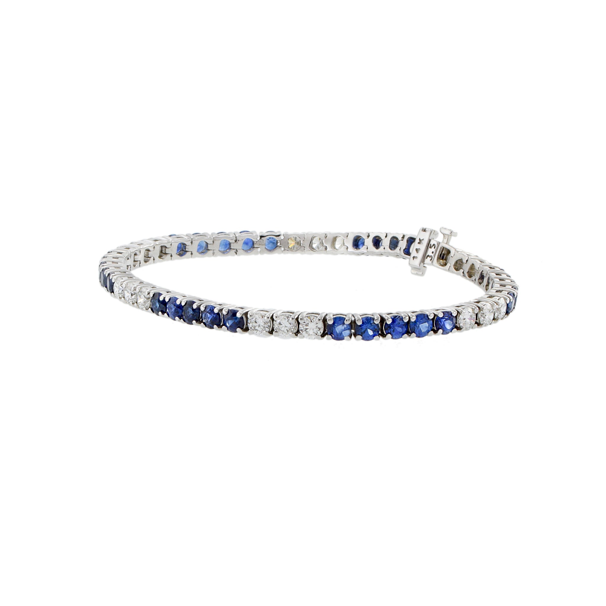 14KT White Gold Alternating 9.32CT-TW Sapphire and Diamond Straight Line Bracelet