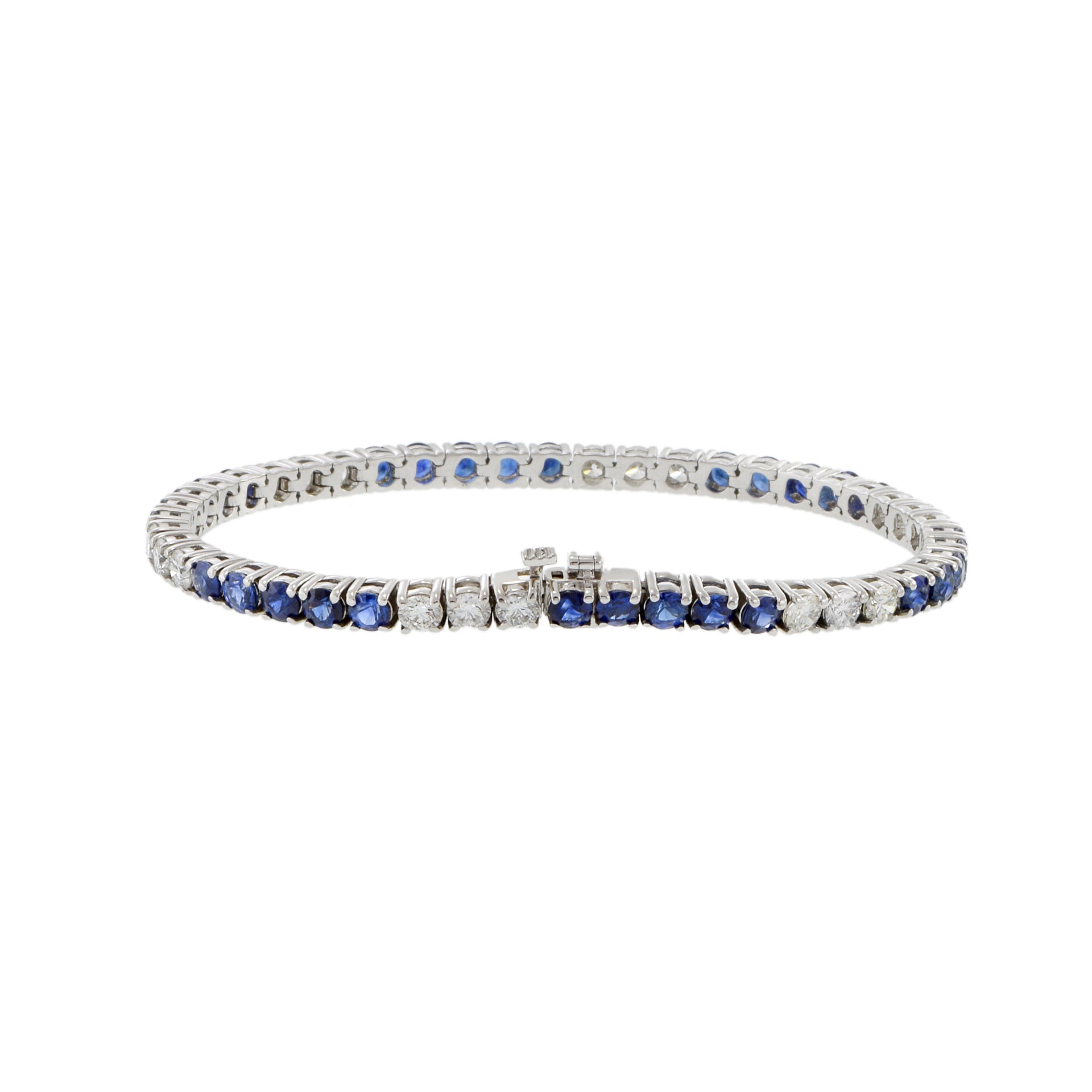 14KT White Gold Alternating 9.32CT-TW Sapphire and Diamond Straight Line Bracelet