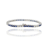 14KT White Gold Alternating 9.32CT-TW Sapphire and Diamond Straight Line Bracelet