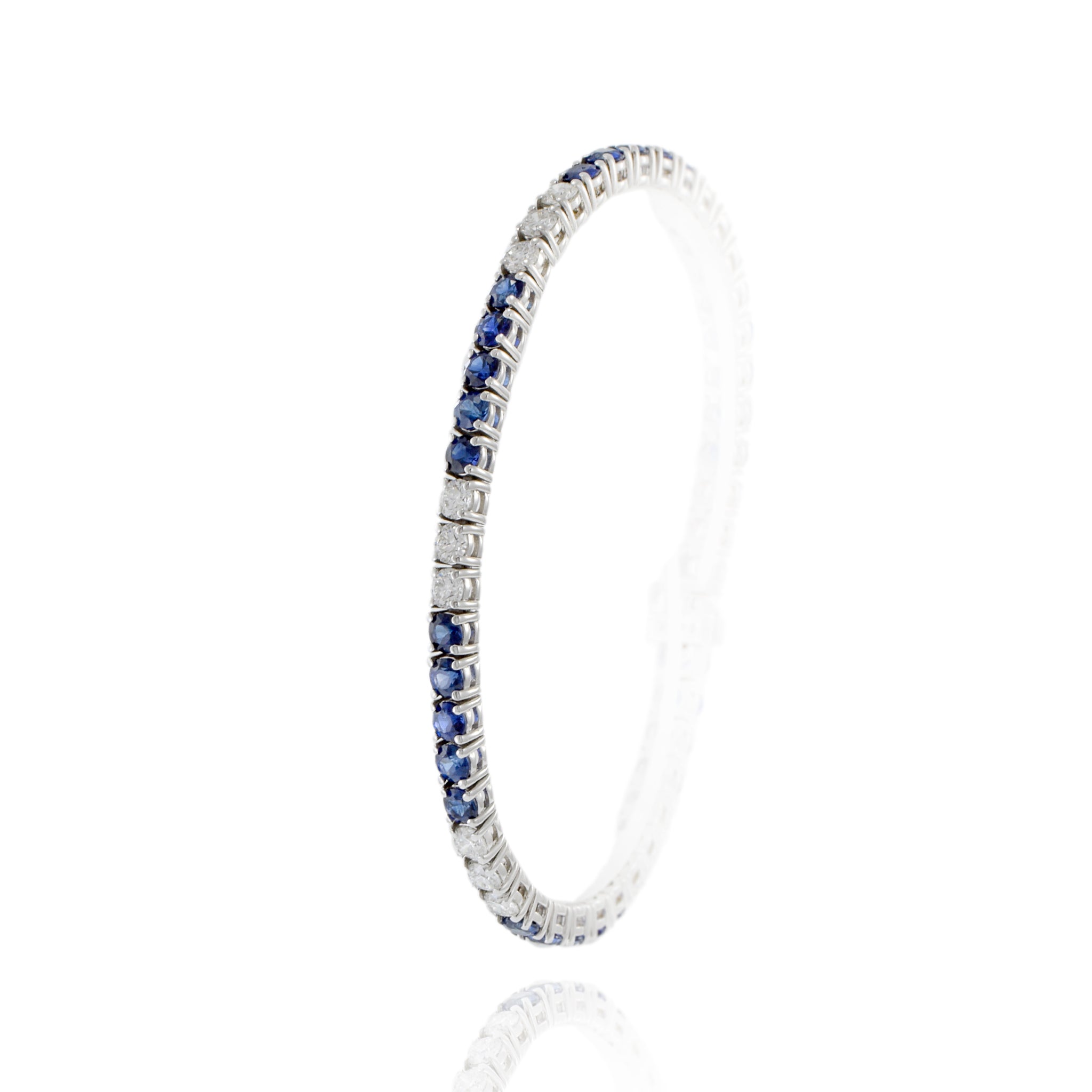 14KT White Gold Alternating 9.32CT-TW Sapphire and Diamond Straight Line Bracelet