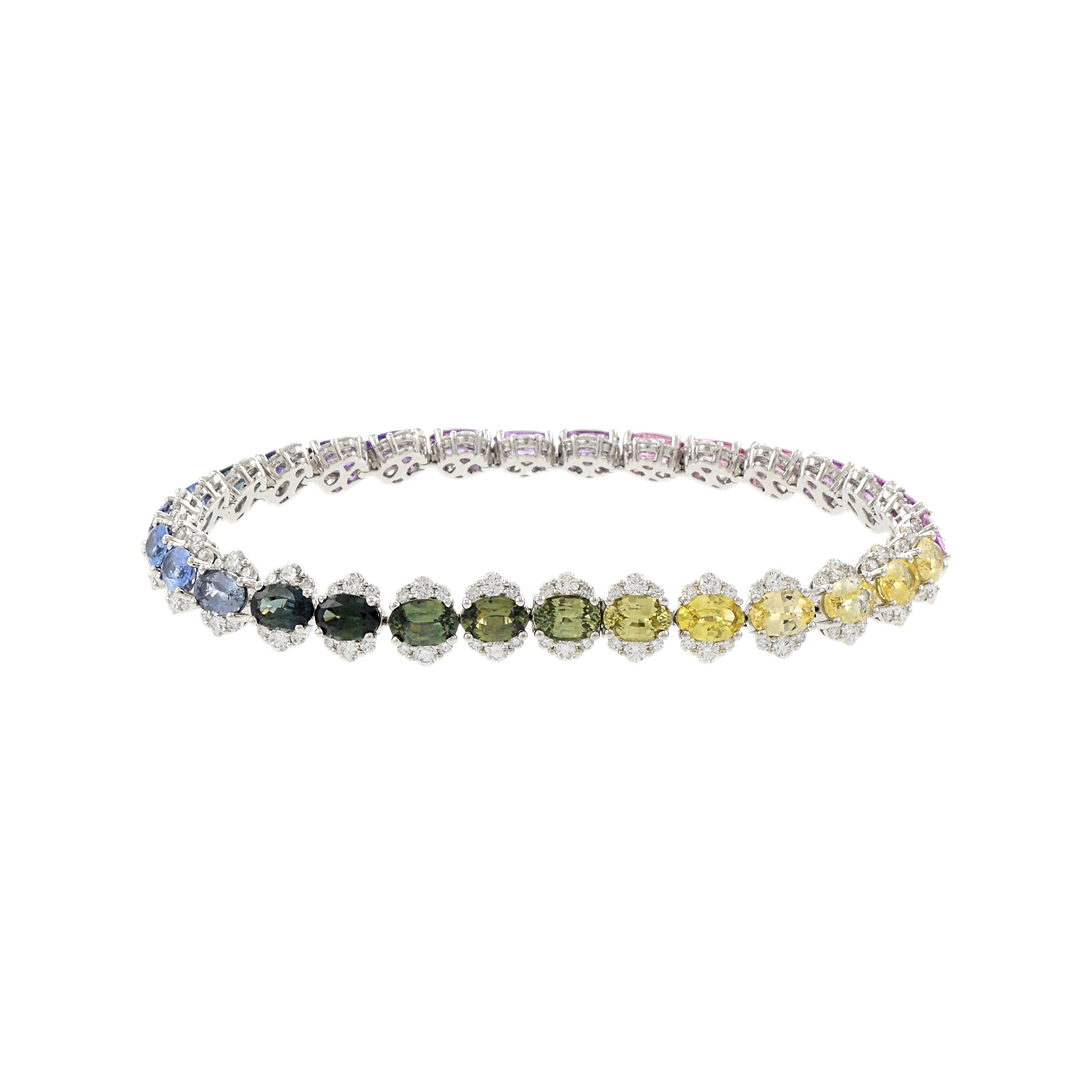 18KT White Gold Multi Color Sapphire and Diamond Bracelet