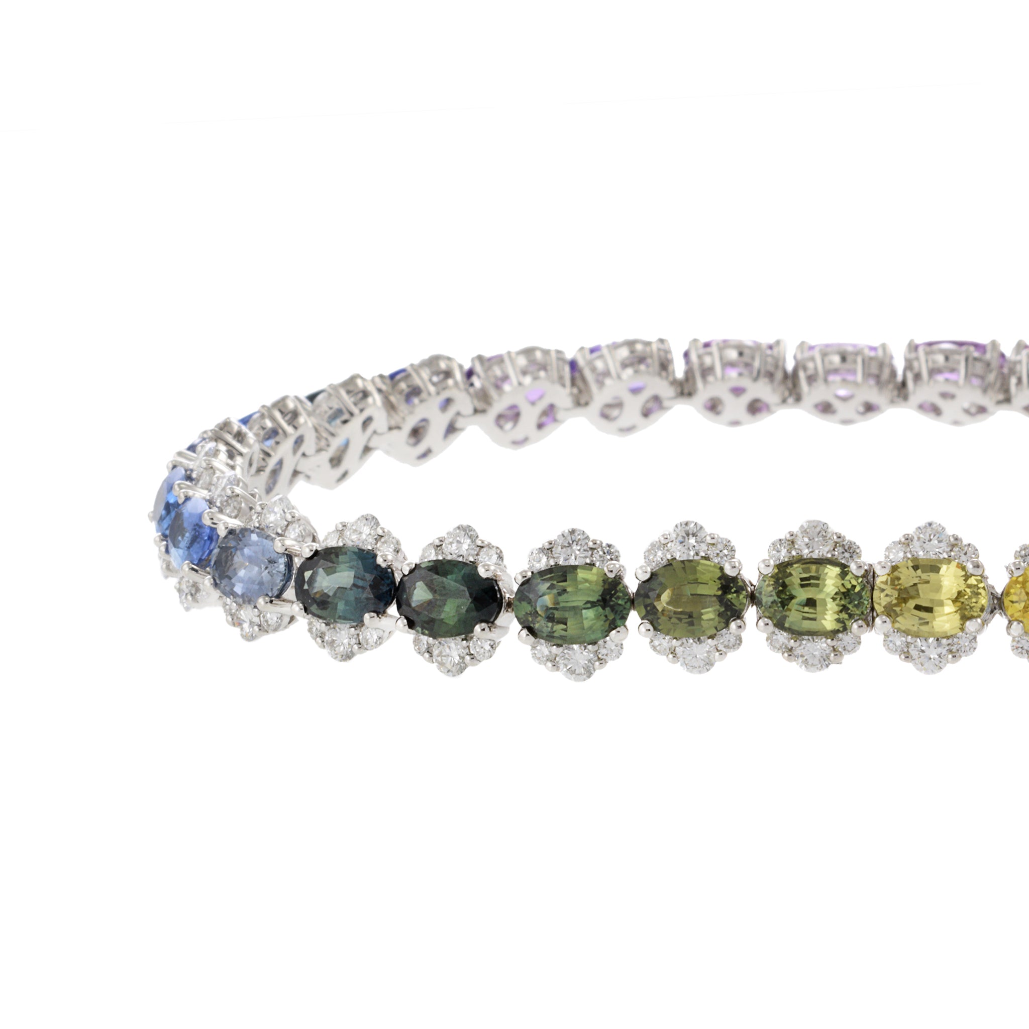 18KT White Gold Multi Color Sapphire and Diamond Bracelet