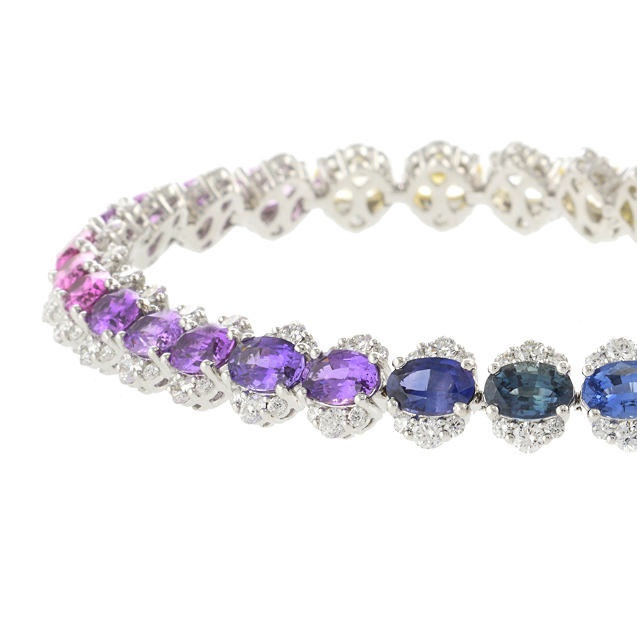 18KT White Gold Multi Color Sapphire and Diamond Bracelet