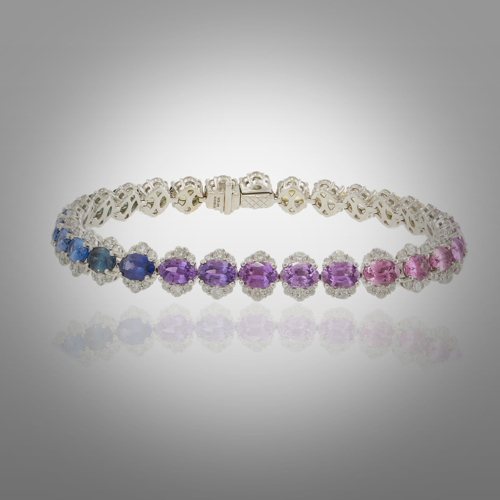 18KT White Gold Multi Color Sapphire and Diamond Bracelet