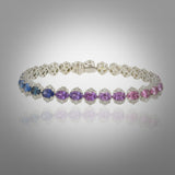 18KT White Gold Multi Color Sapphire and Diamond Bracelet