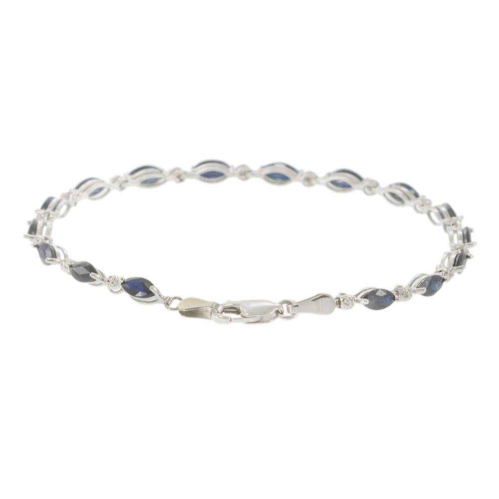 Vintage 1970s 14KT White Gold Blue Sapphire and Diamond Bracelet