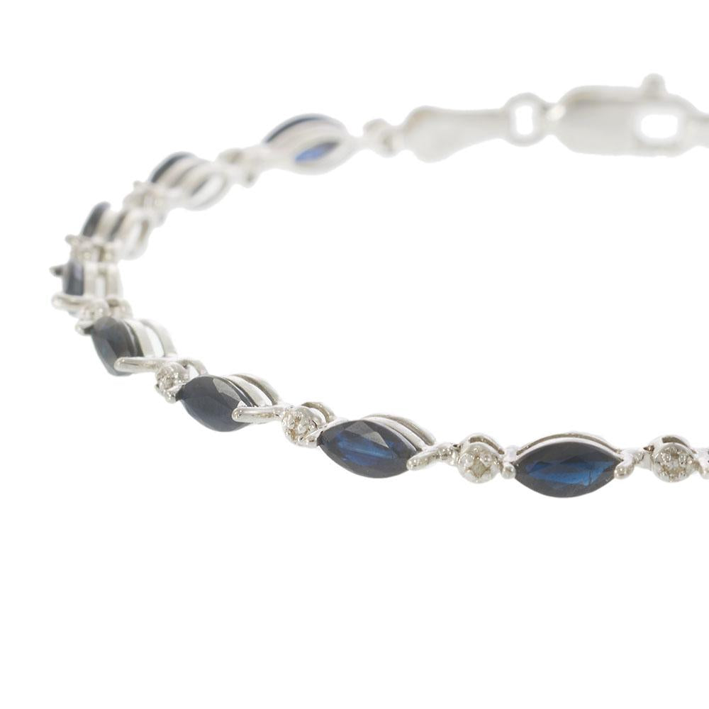 Vintage 1970s 14KT White Gold Blue Sapphire and Diamond Bracelet