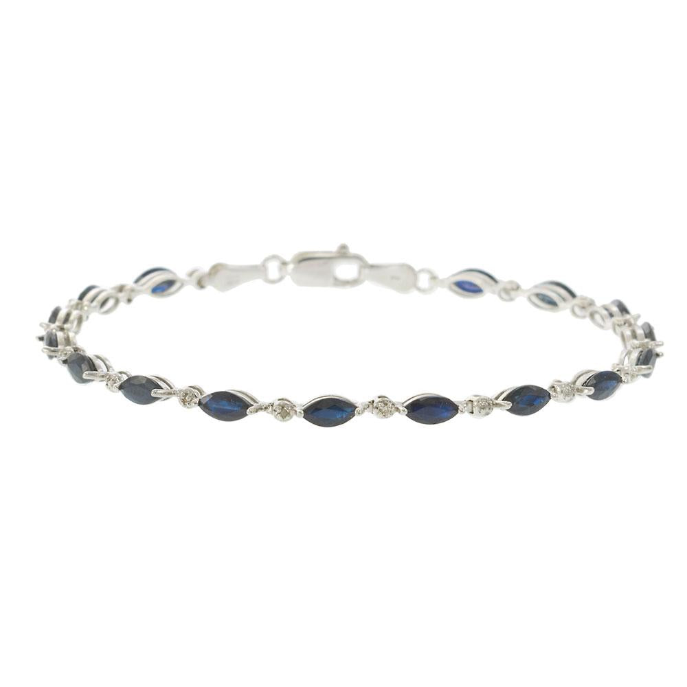 Vintage 1970s 14KT White Gold Blue Sapphire and Diamond Bracelet