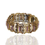 Vintage Victorian Era 18KT Yellow Gold and Round Cut Pink Sapphire Wide Bracelet