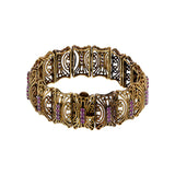 Vintage Victorian Era 18KT Yellow Gold and Round Cut Pink Sapphire Wide Bracelet