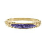 Vintage Yellow Gold Bangle with Scroll Design and Charoite Stone