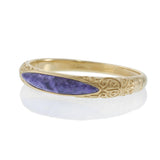 Vintage Yellow Gold Bangle with Scroll Design and Charoite Stone