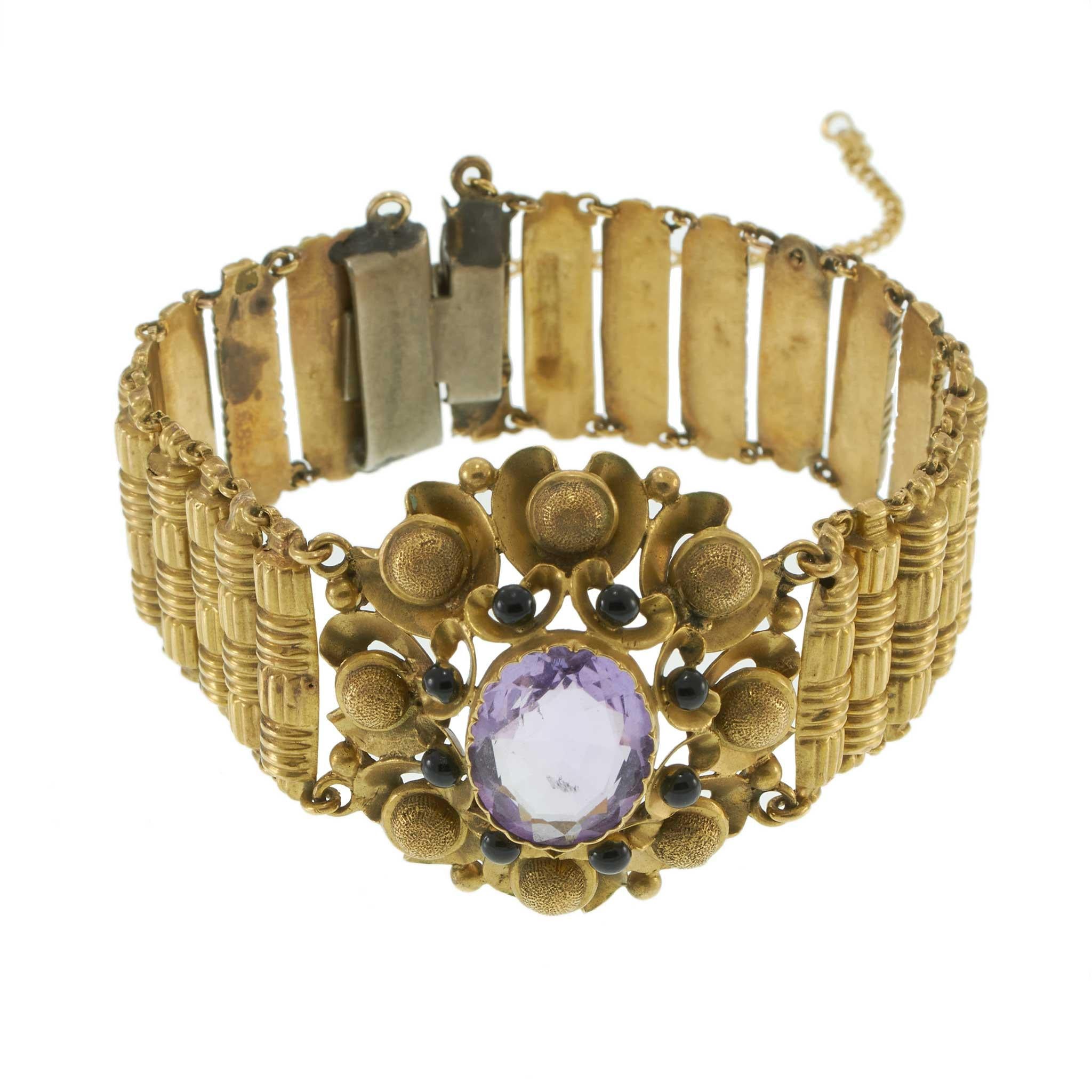 Estate Victorian Era 18KT Yellow Gold Amethyst Bracelet