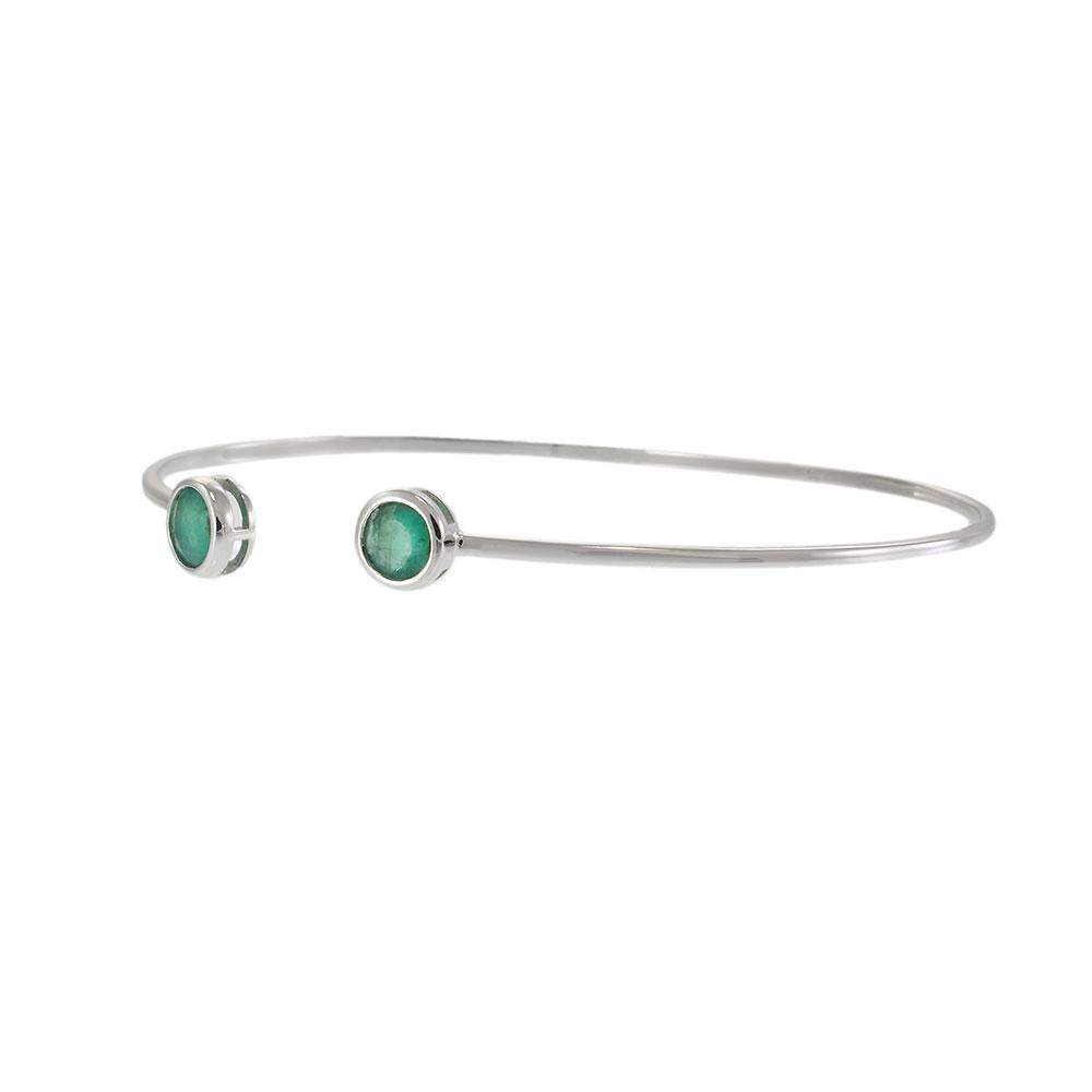 Open Bangle with Round Bezel-Set Emeralds in 18KT White Gold