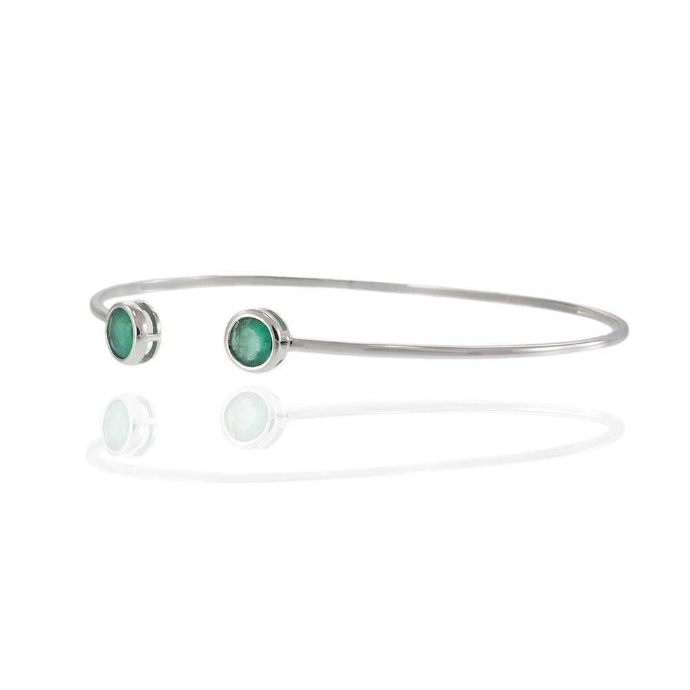 Open Bangle with Round Bezel-Set Emeralds in 18KT White Gold