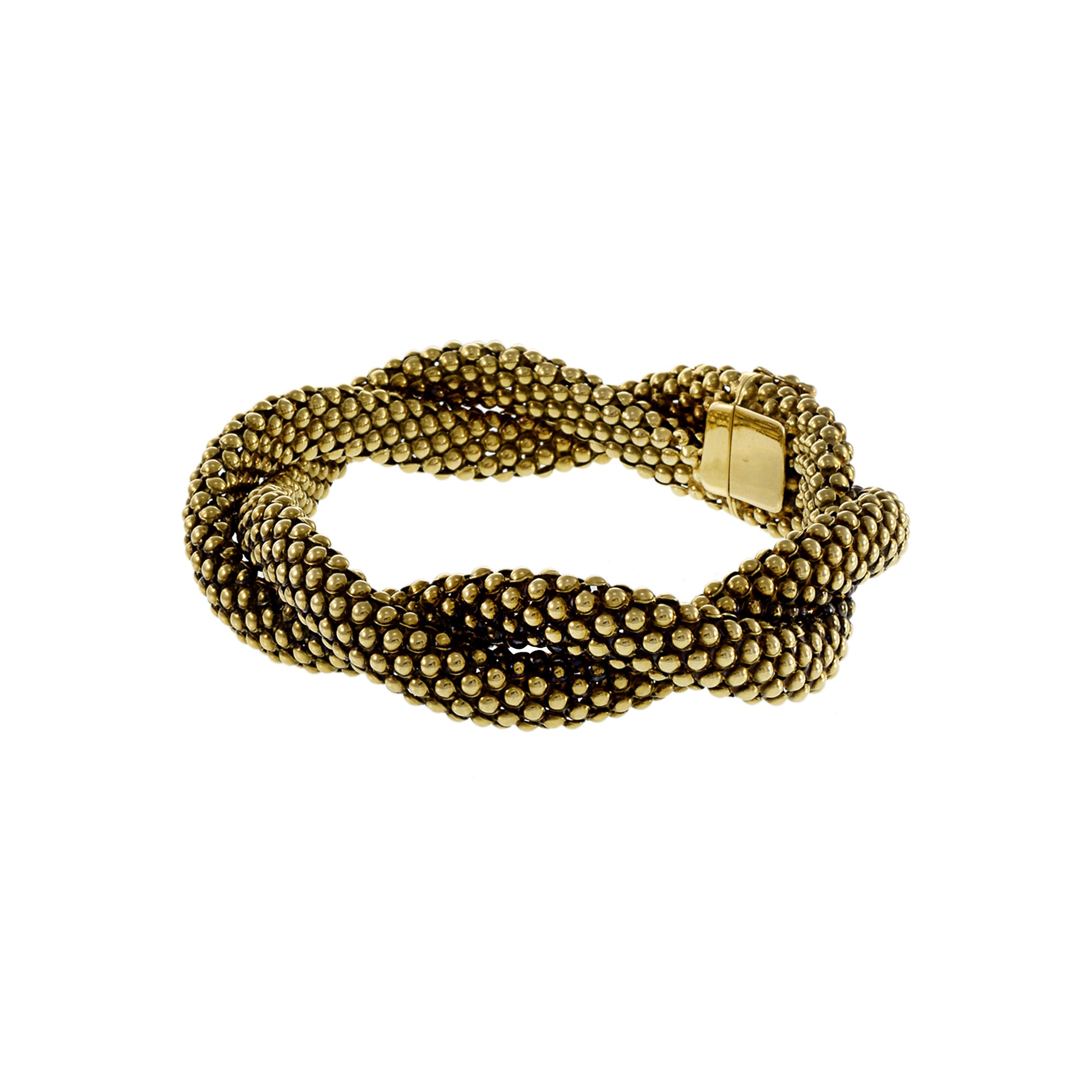 Estate 14KT Yellow Gold Retro Era Italian Puffed Braided Bead Bracelet