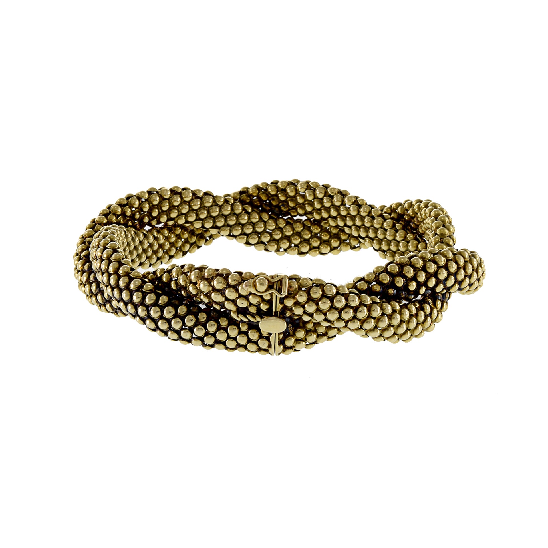 Estate 14KT Yellow Gold Retro Era Italian Puffed Braided Bead Bracelet