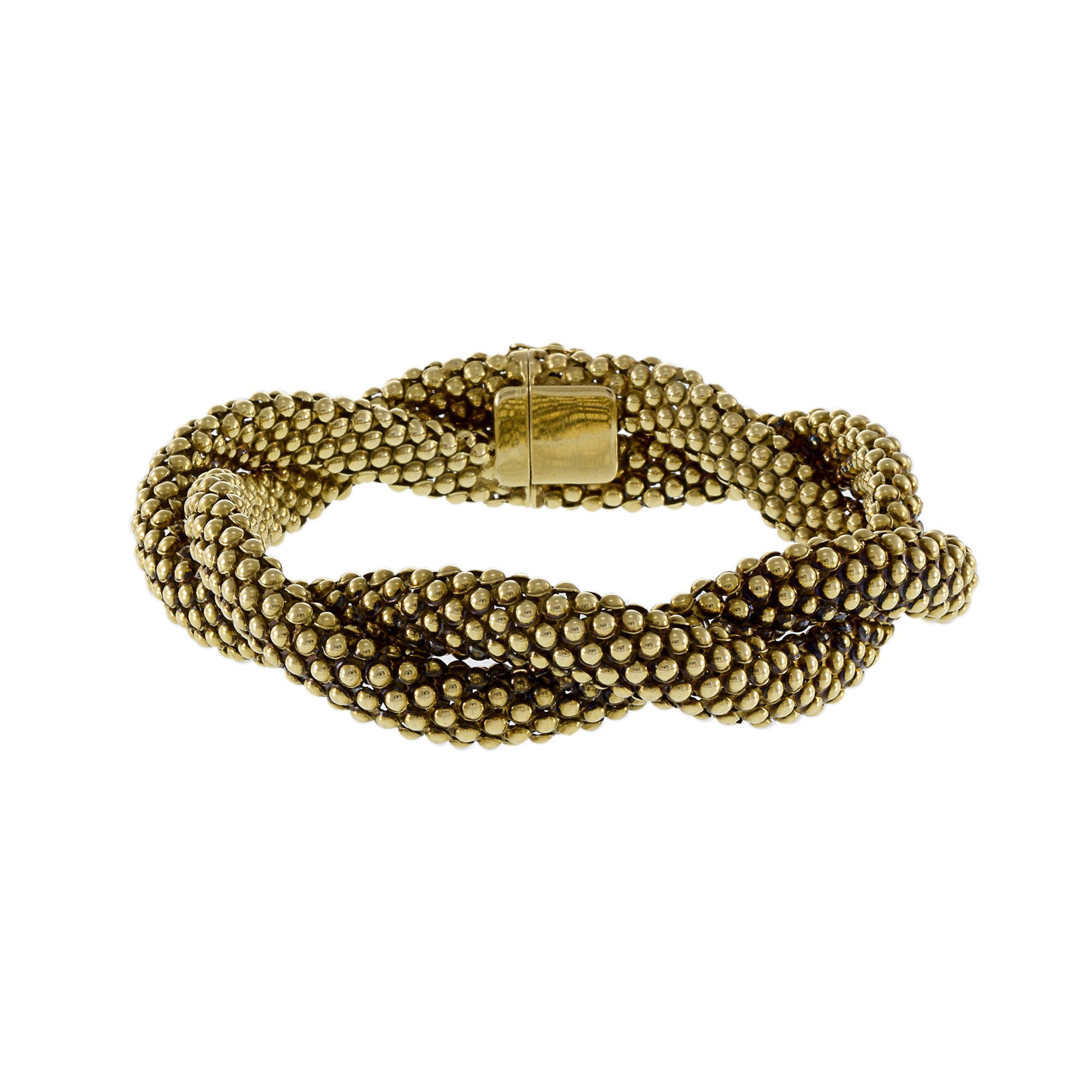 Estate 14KT Yellow Gold Retro Era Italian Puffed Braided Bead Bracelet