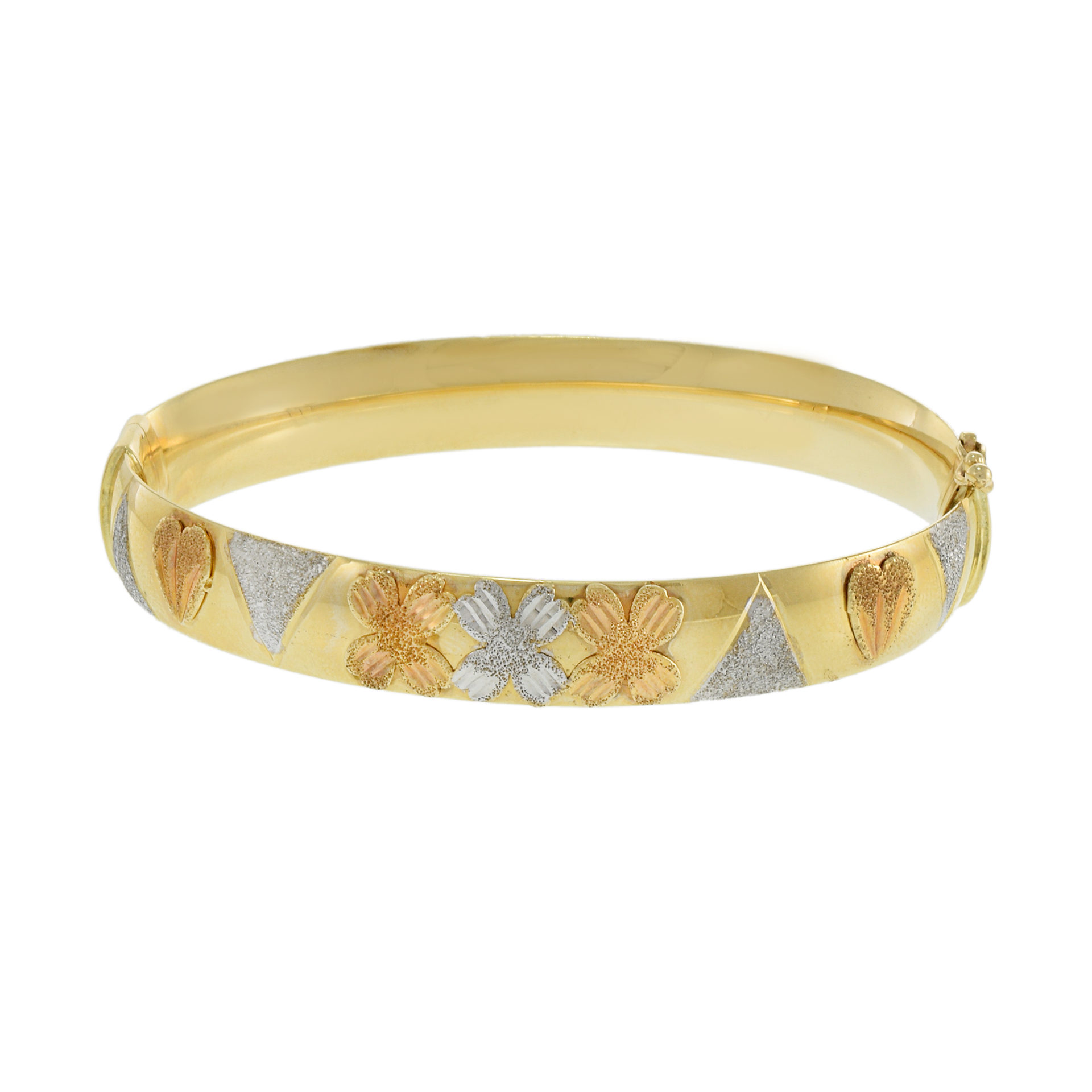 14KT Tri-Color Diamond Cut Geometric Shapes Bangle