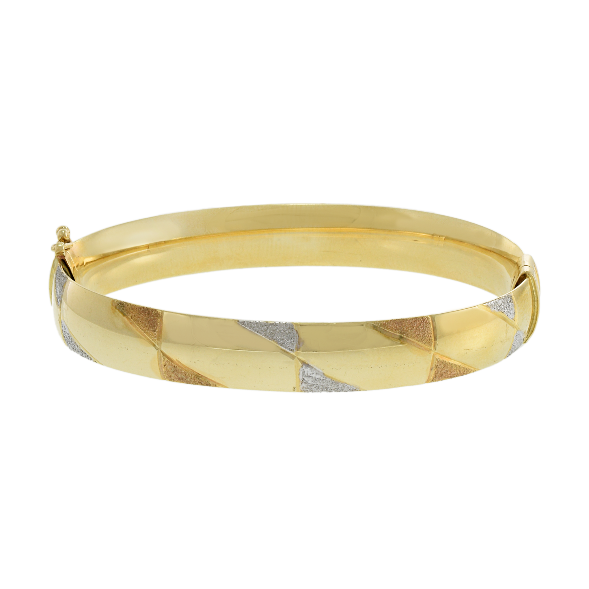 14KT Tri-Color Diamond Cut Geometric Shapes Bangle