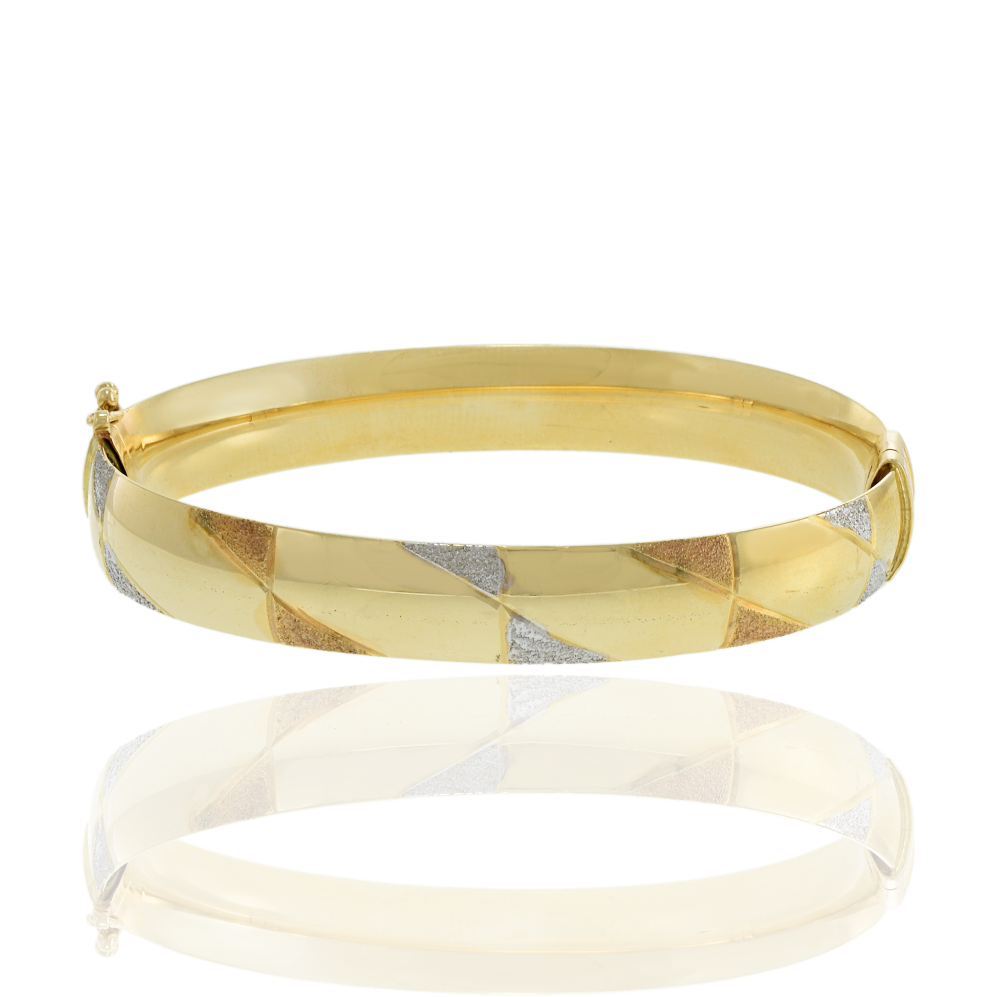 14KT Tri-Color Diamond Cut Geometric Shapes Bangle