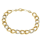 14KT Two-Tone Gold Curb Link Bracelet with Diamond-Cut Bead Clasp