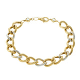 14KT Two-Tone Gold Curb Link Bracelet with Diamond-Cut Bead Clasp
