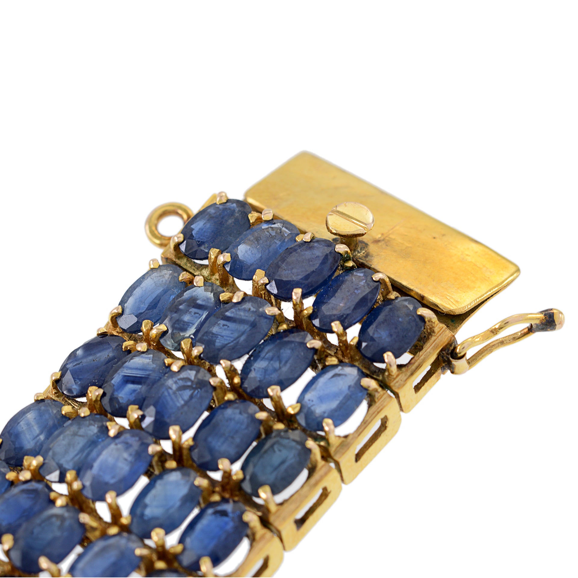 Estate Retro 14KT Yellow Gold Five Row Sapphire Bracelet