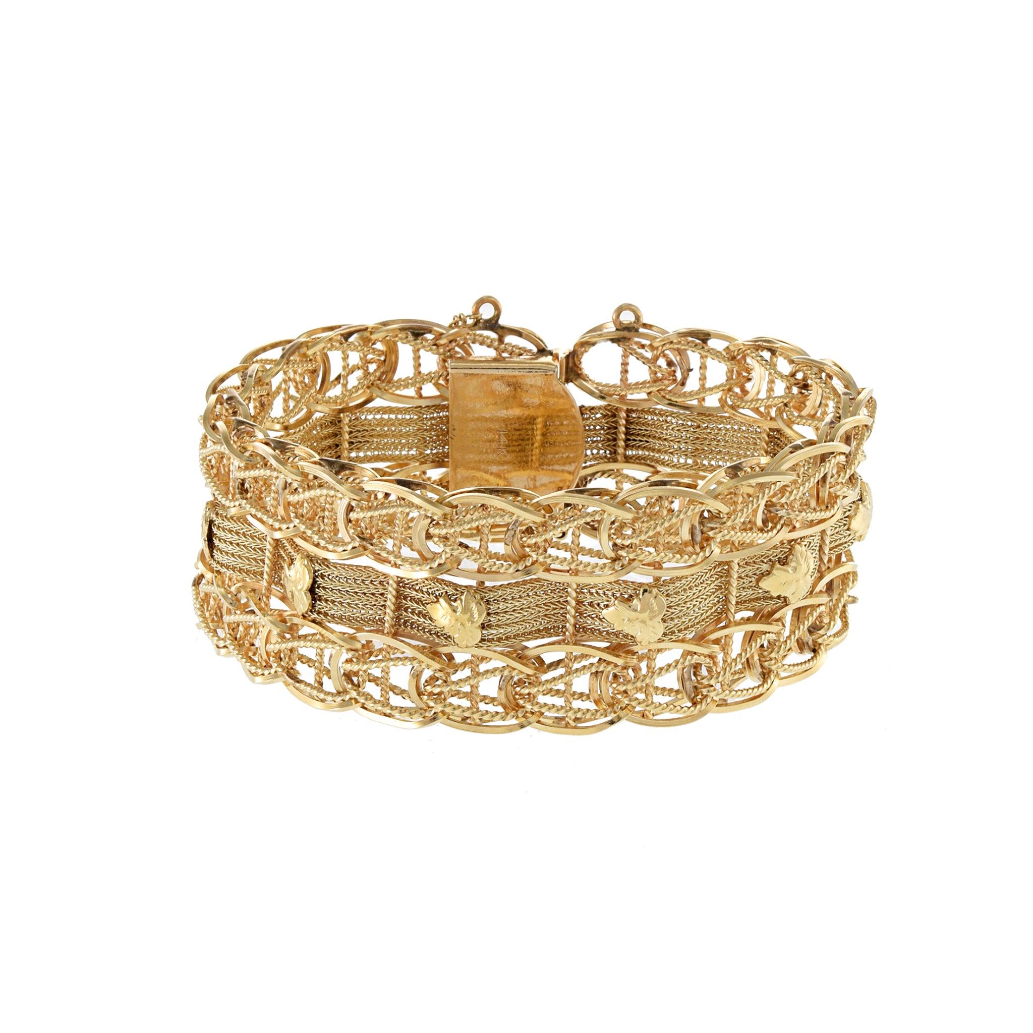 Vintage Retro Period 14KT Yellow Gold Wide Mesh Gold Bracelet