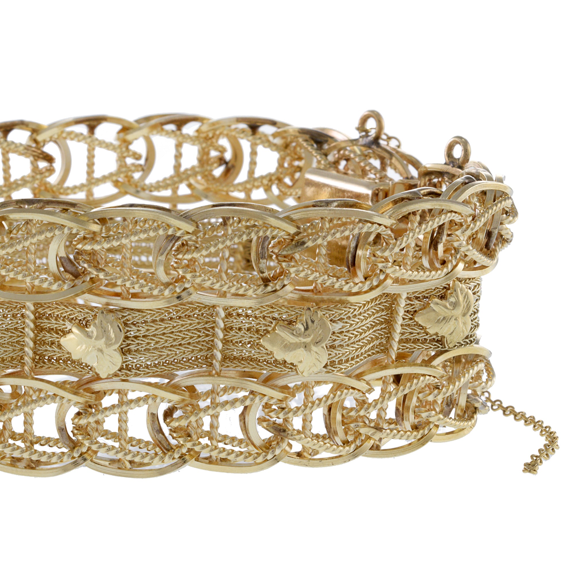 Vintage Retro Period 14KT Yellow Gold Wide Mesh Gold Bracelet