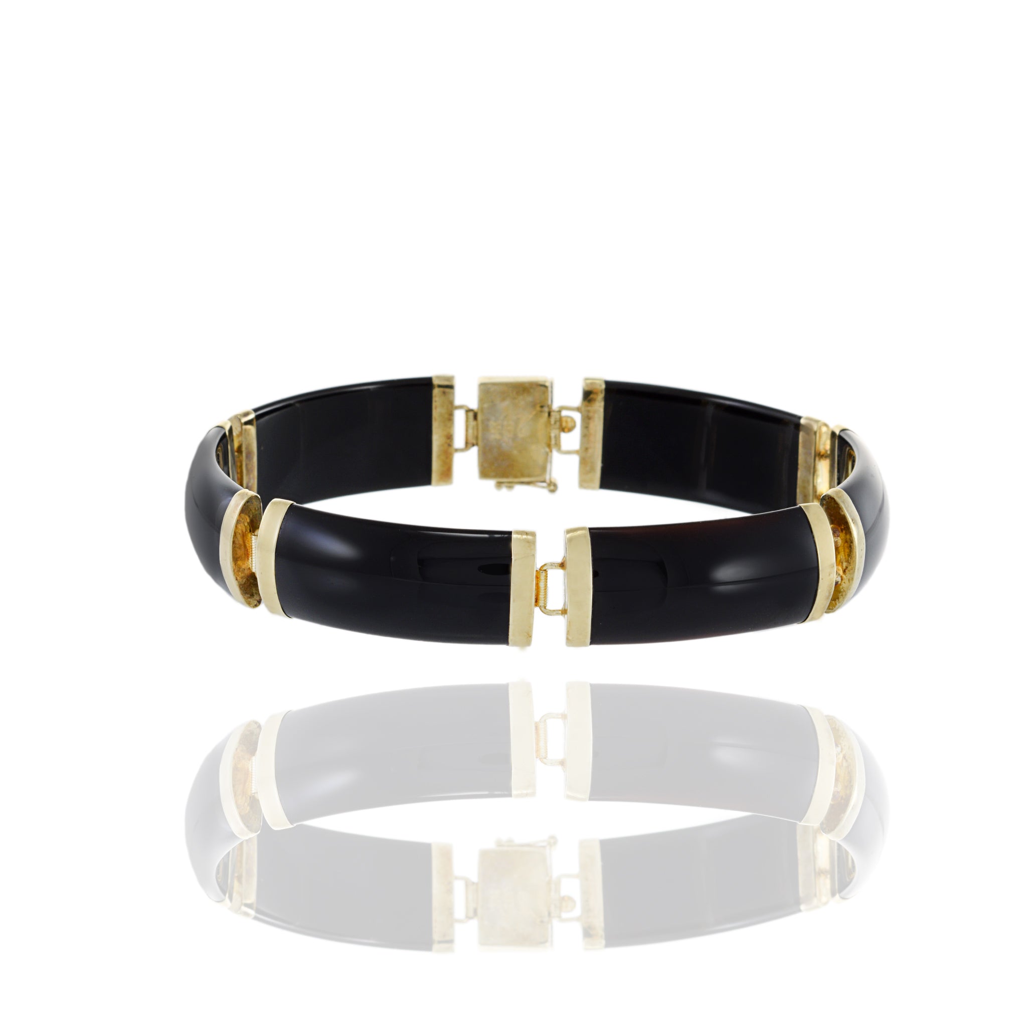 Estate Retro Era 14KT Yellow Gold Black Onyx Bracelet
