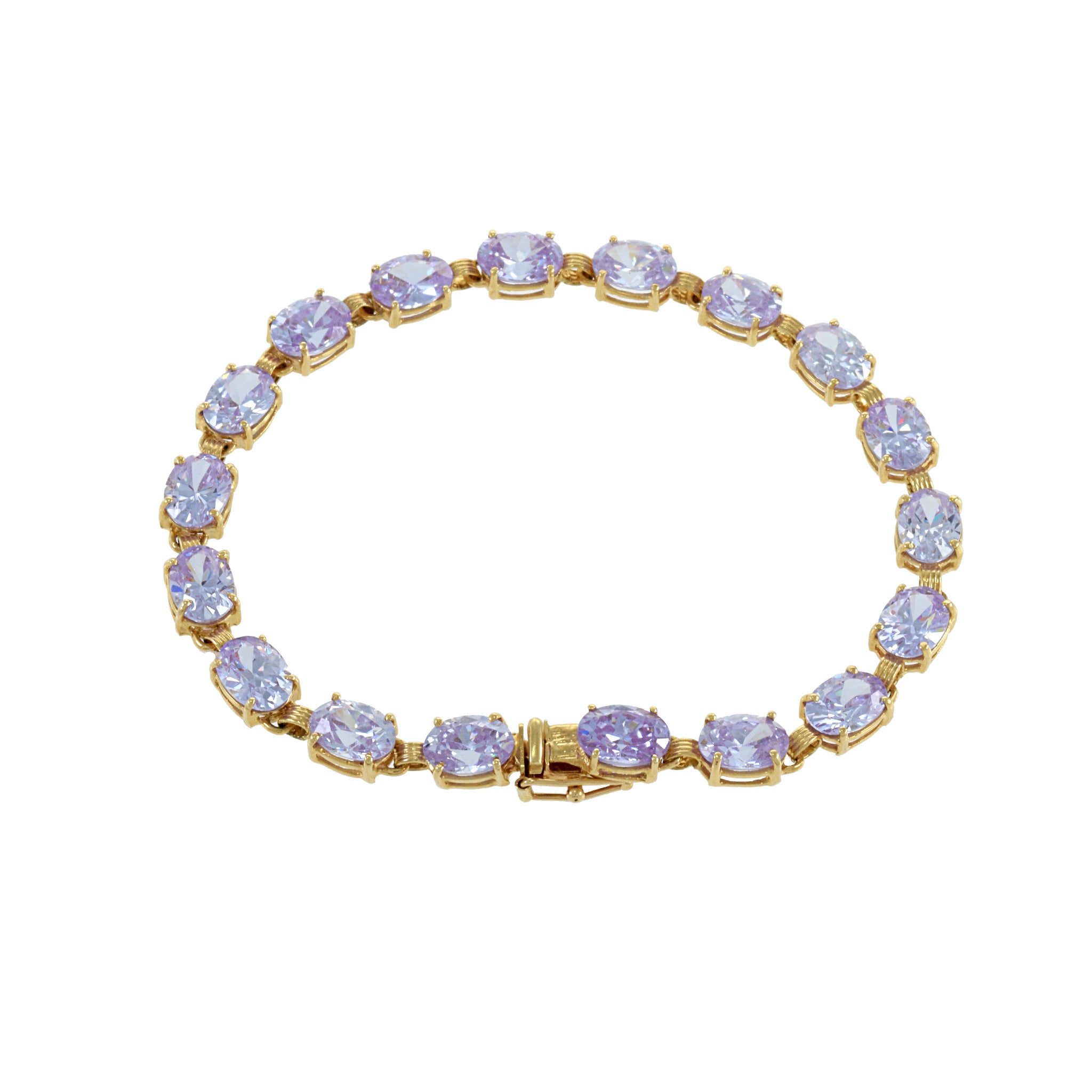 Estate 14KT Yellow Gold Oval Cut Light Purple Cubic Zirconia Bracelet
