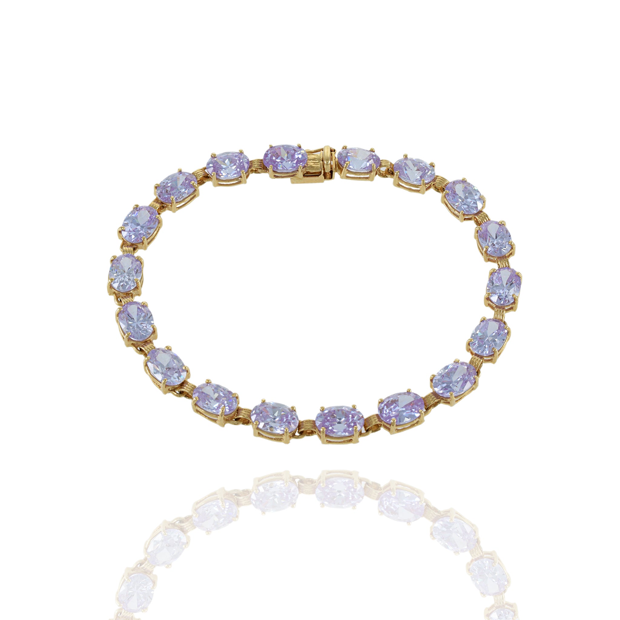 Estate 14KT Yellow Gold Oval Cut Light Purple Cubic Zirconia Bracelet