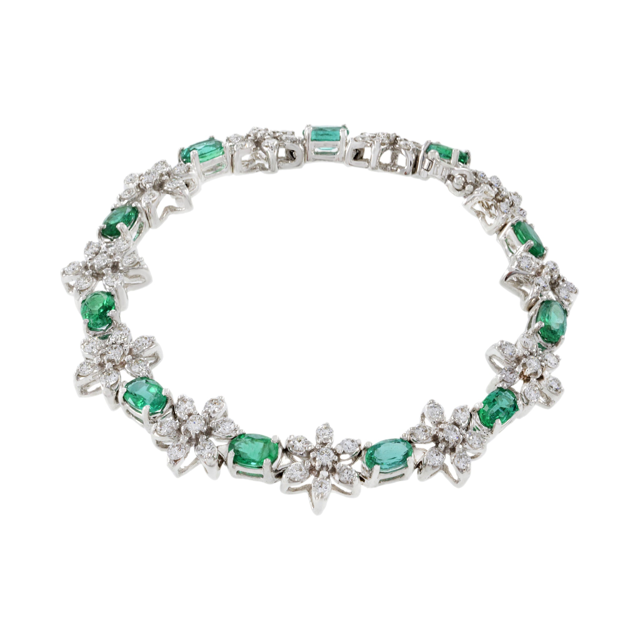 14KT White Gold Emerald Diamond Bracelet