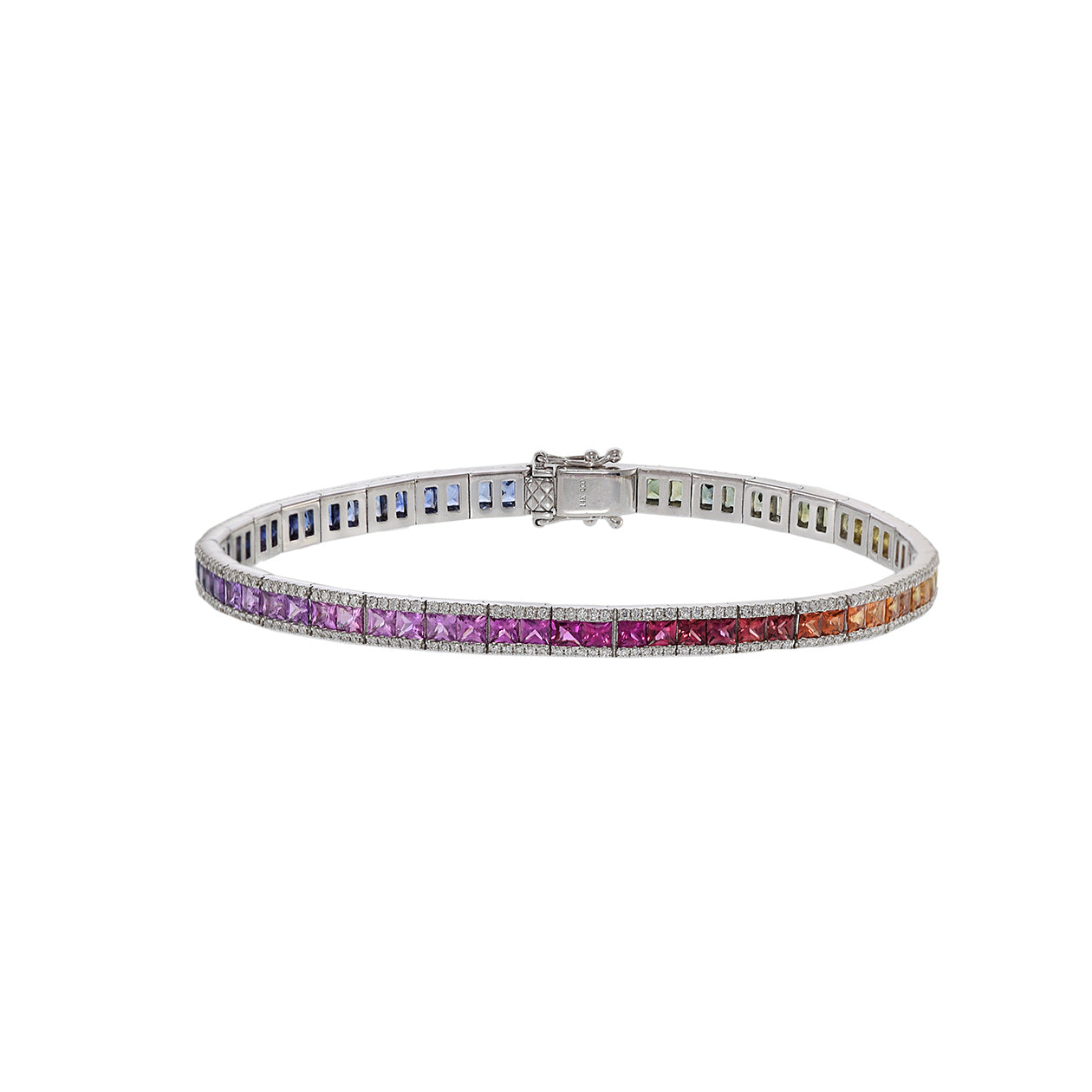 14KT White Gold Multi Colored Sapphire And Diamond Bracelet