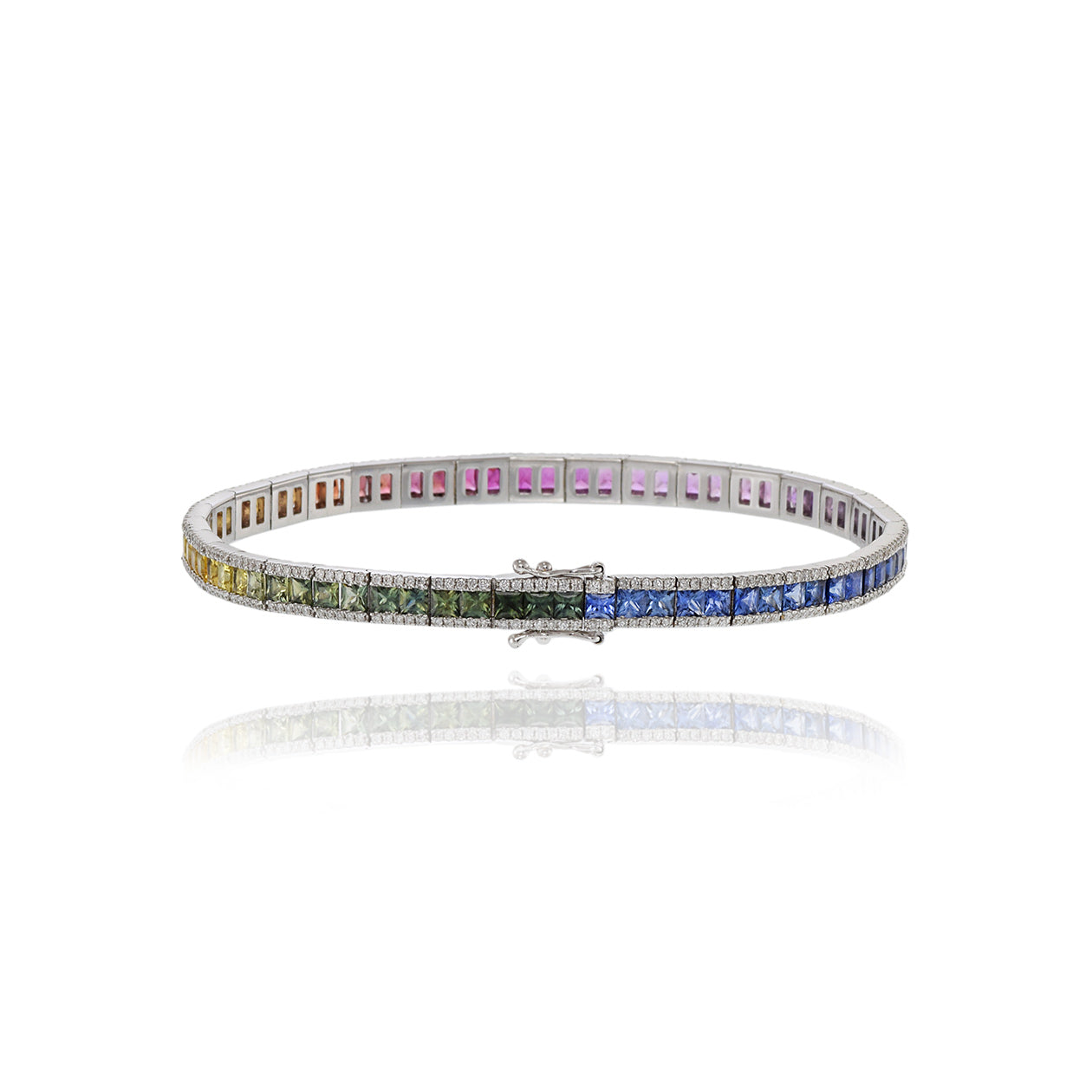 14KT White Gold Multi Colored Sapphire And Diamond Bracelet