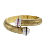 Vintage 14KT Yellow Gold Hammered Bangle with Ruby and Sapphire