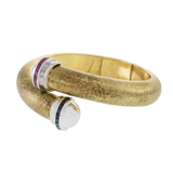 Vintage 14KT Yellow Gold Hammered Bangle with Ruby and Sapphire