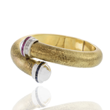 Vintage 14KT Yellow Gold Hammered Bangle with Ruby and Sapphire