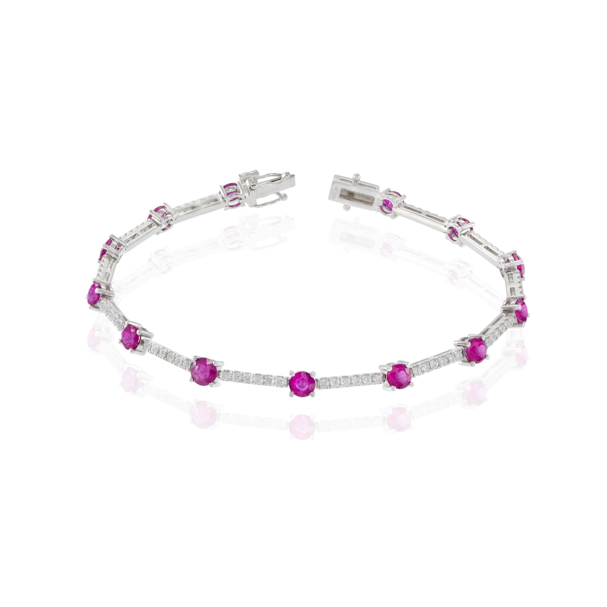 14KT White Gold Ruby And Diamond Section Bracelet