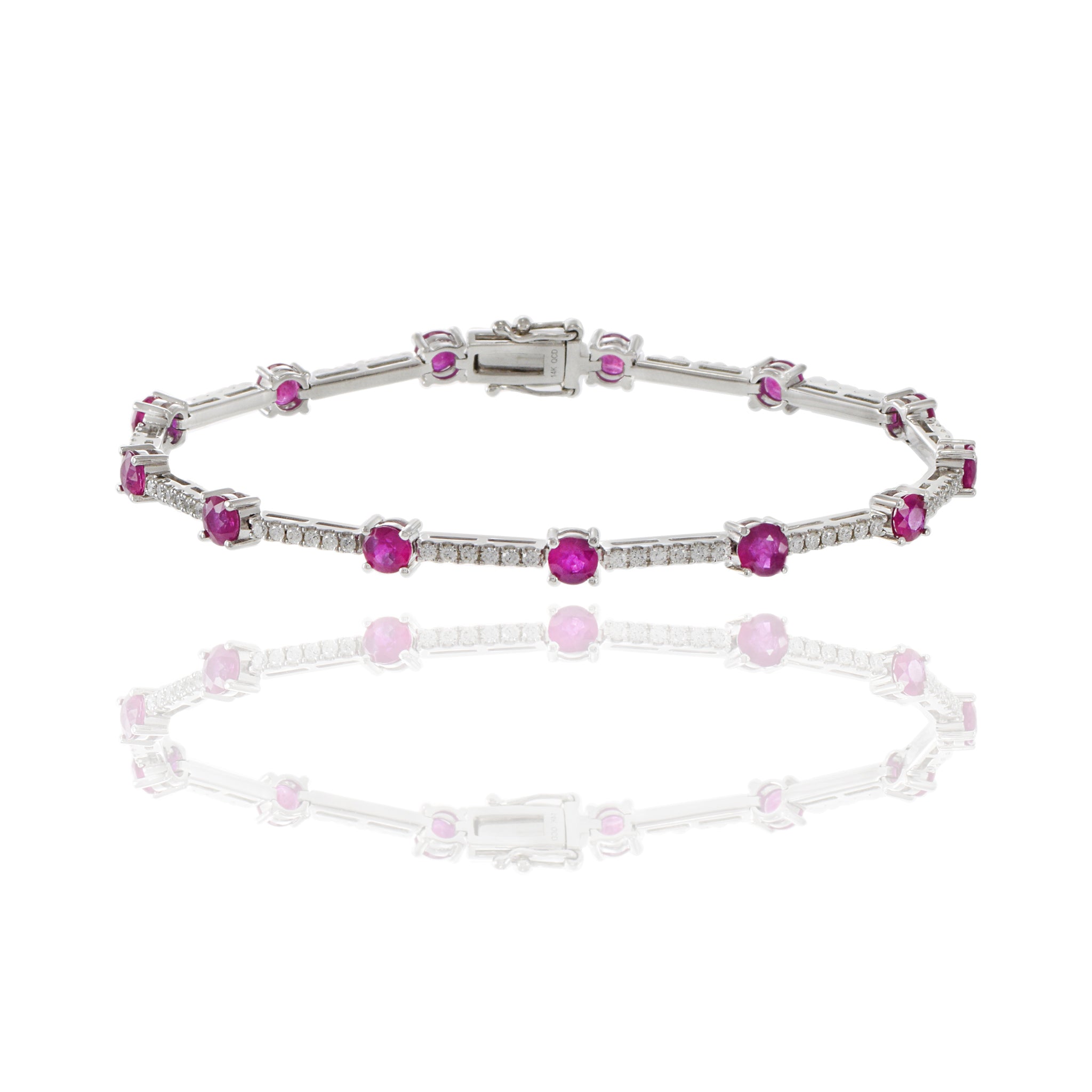 14KT White Gold Ruby And Diamond Section Bracelet