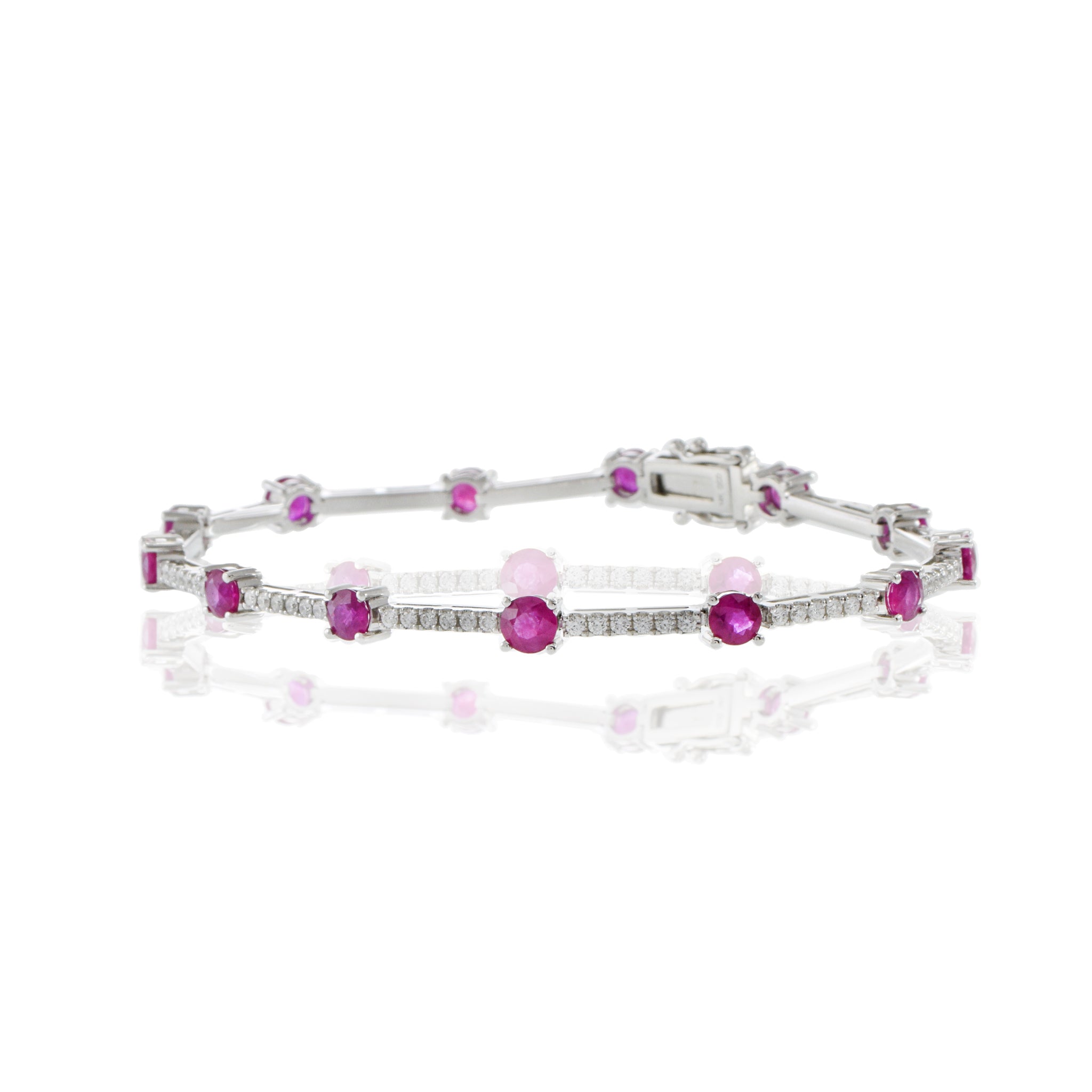 14KT White Gold Ruby And Diamond Section Bracelet