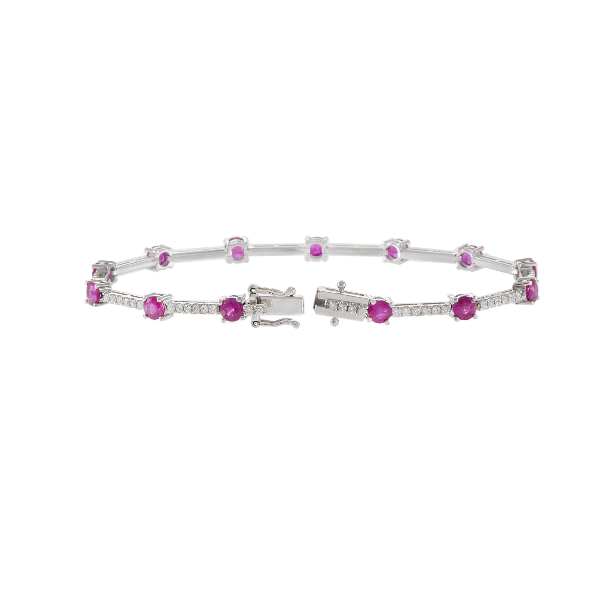 14KT White Gold Ruby And Diamond Section Bracelet