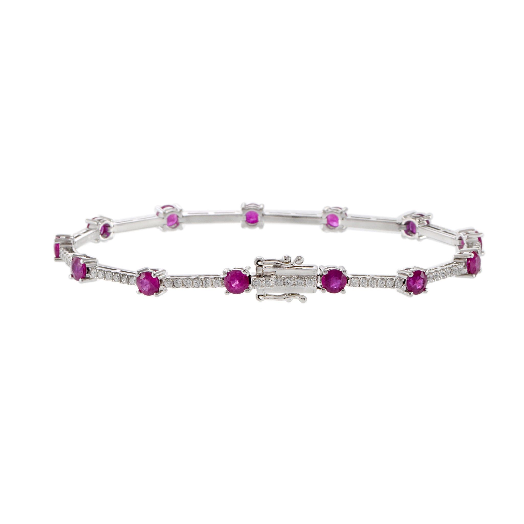 14KT White Gold Ruby And Diamond Section Bracelet