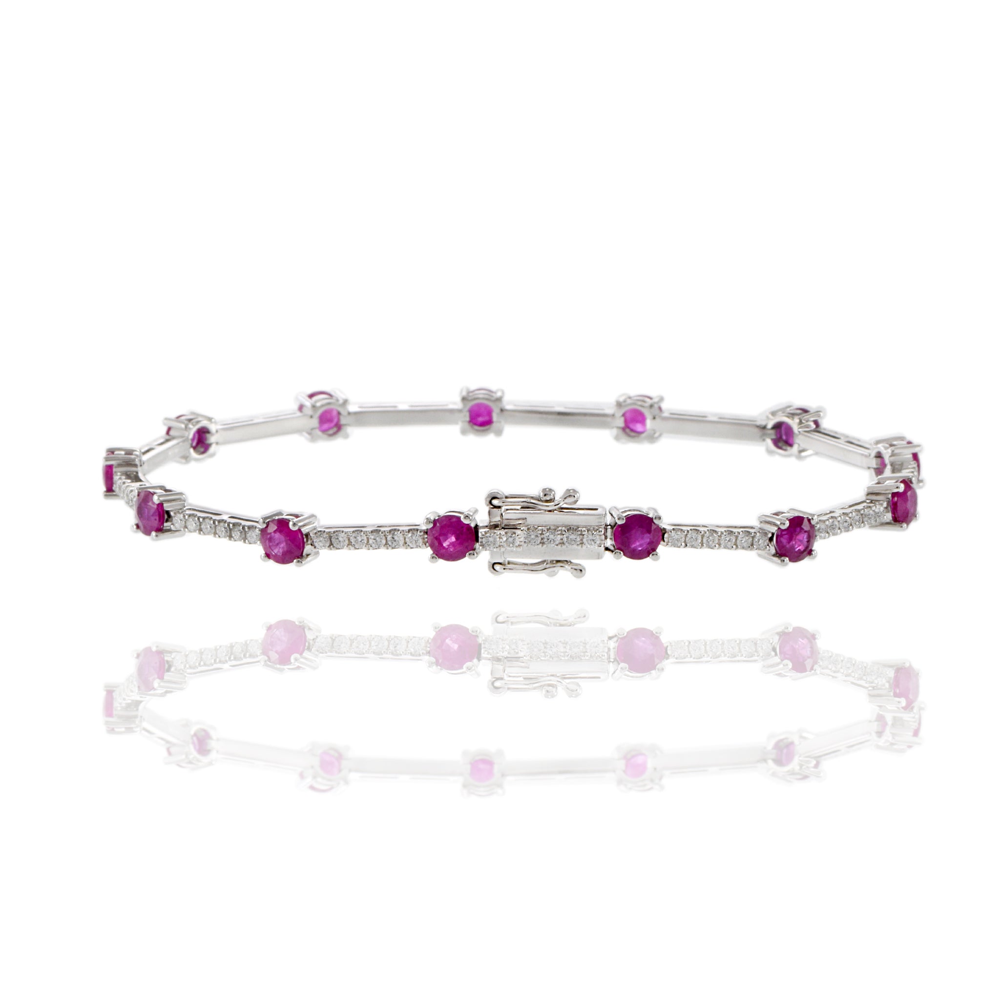 14KT White Gold Ruby And Diamond Section Bracelet