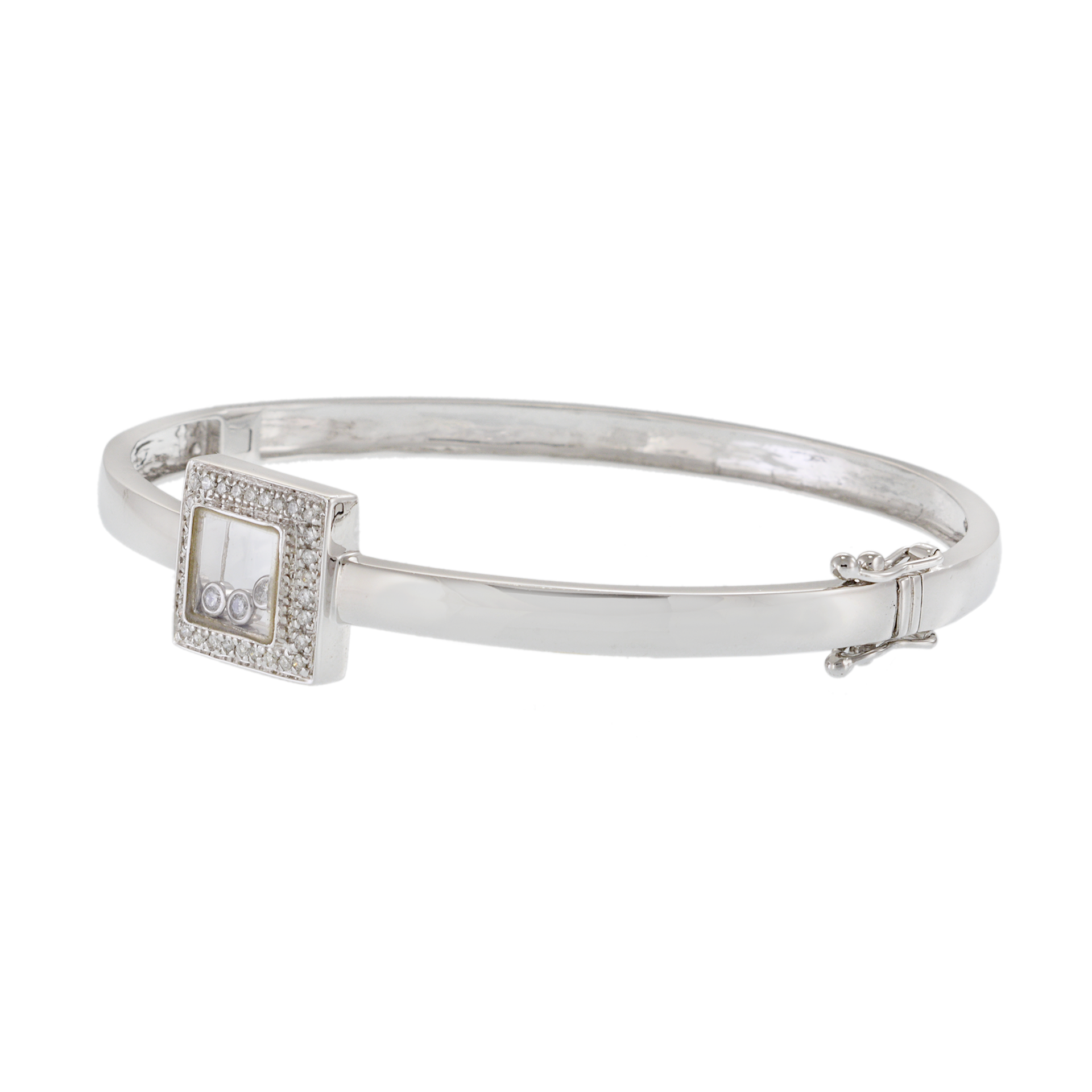 14KT White Gold Bangle with Round Cut Floating Diamonds