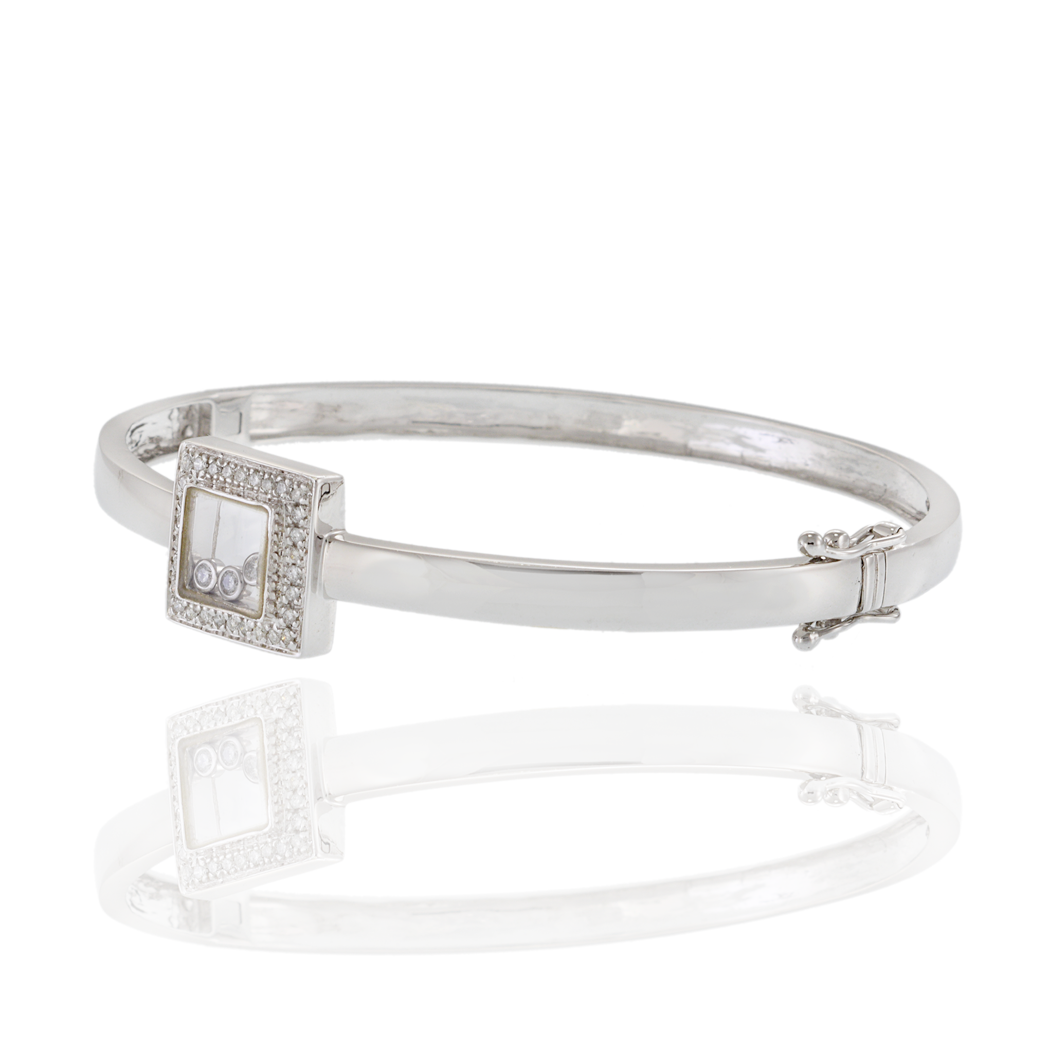 14KT White Gold Bangle with Round Cut Floating Diamonds