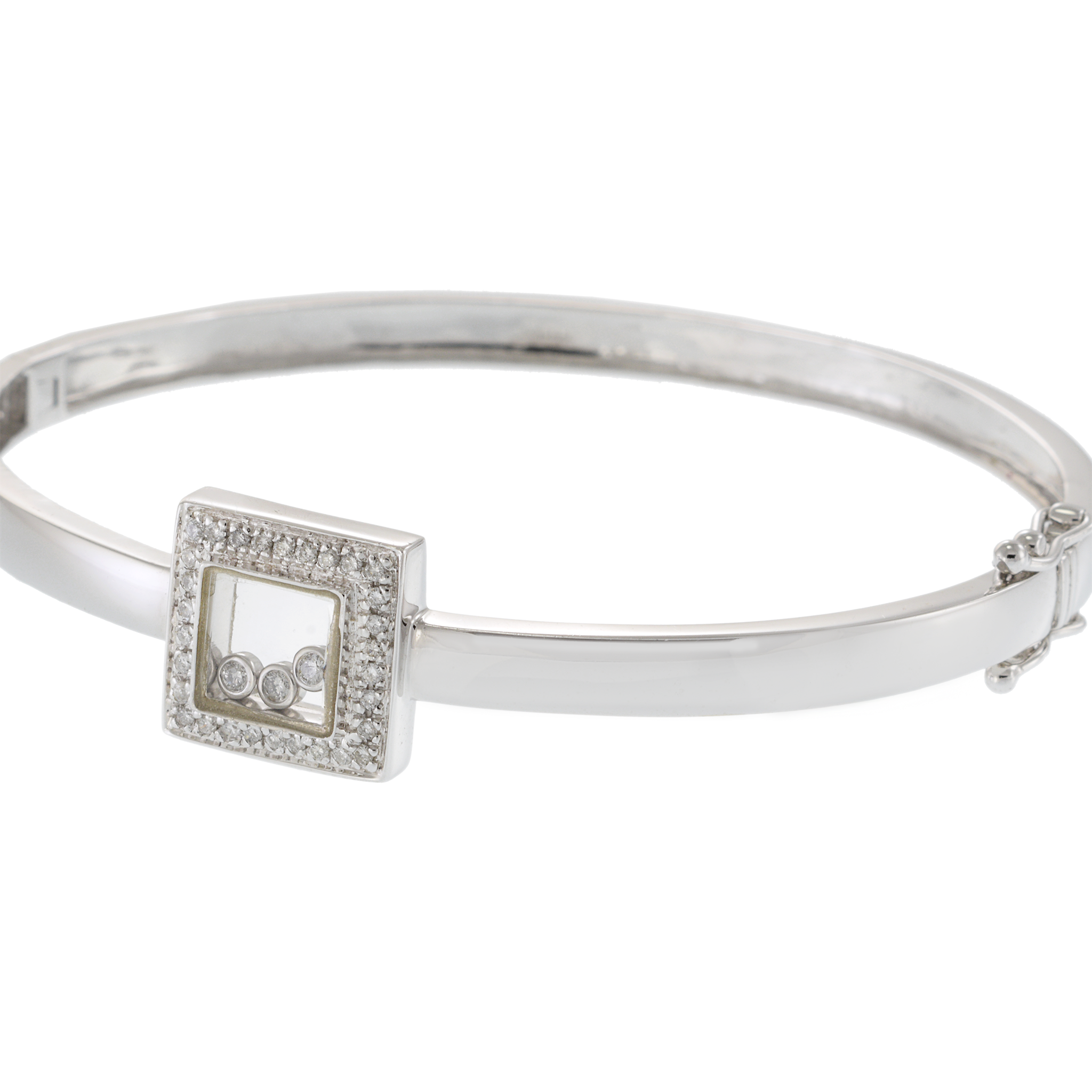 14KT White Gold Bangle with Round Cut Floating Diamonds