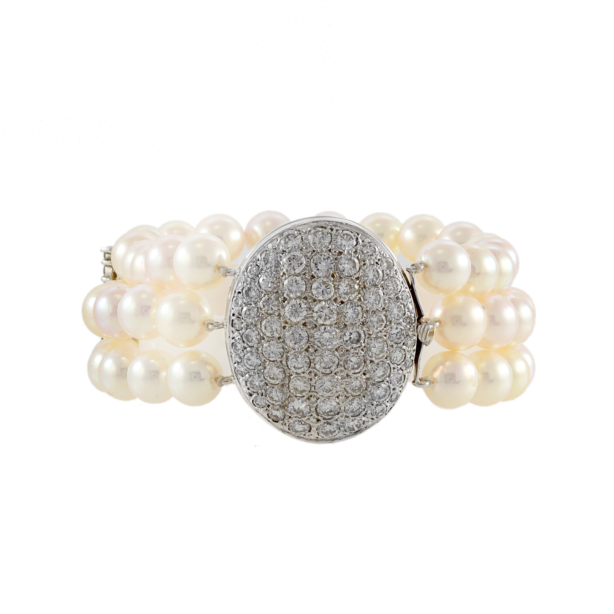 Vintage Retro Era Akoya Pearl and Diamond Bracelet